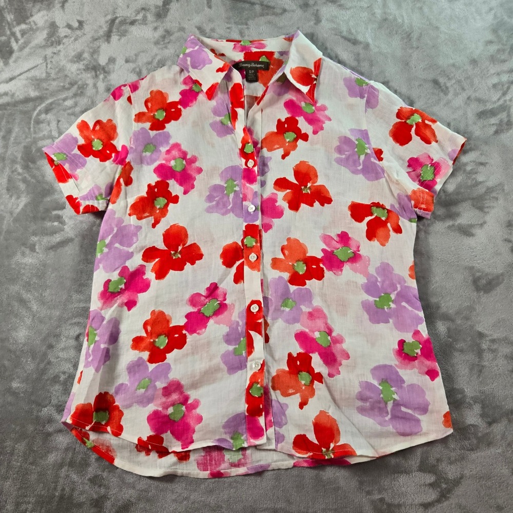 Tommy Bahama Floral Linen Top Button Down Shirt‎ Womens Size S/P Small